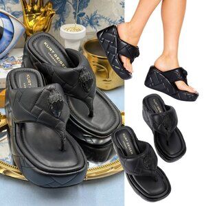 🆕 KURT GEIGER LONDON 🧿 NWOB Kensington Puff Wedge Sandal, Black - Sz EU37 US 7